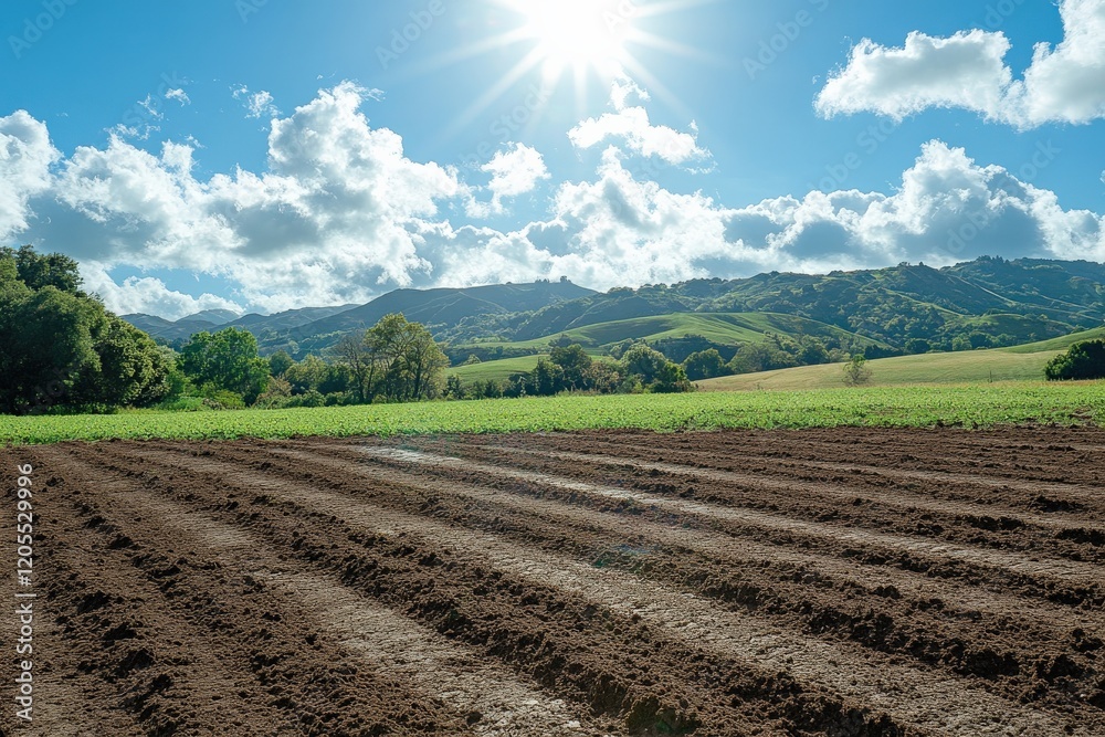 Fresh Sod Under Sunlight with Rolling Hills Background Fresh Sod Under Sunlight with Rolling Hills Background