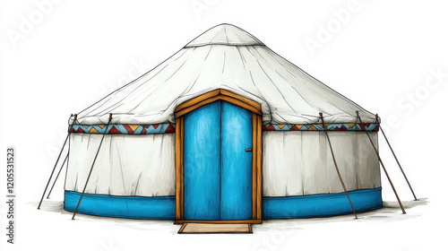 Colorful, uniquely-shaped yurt design isolated on white
