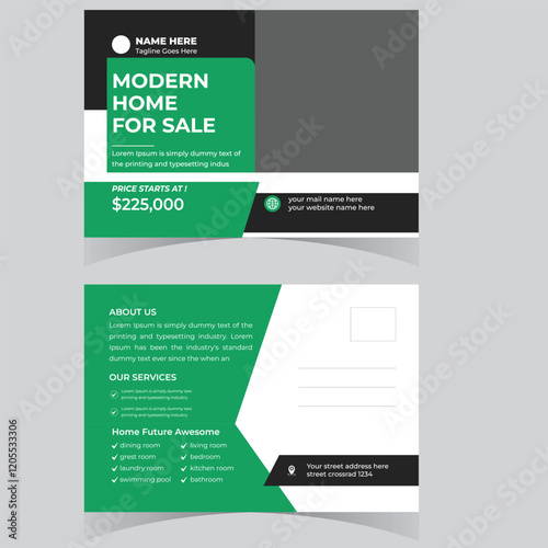 Post card design template. Postcard real estate, business postcards, postcard template, post card, postcard layout. Postcards design template
