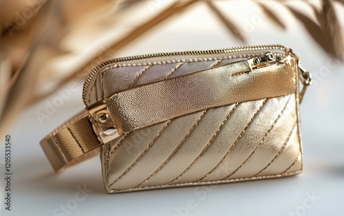 Chic wristlet bag in champagne gold with metallic accents displayed on a clean white surface