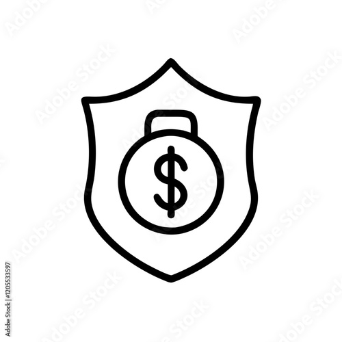 Financial security shield icon featuring a dollar sign representing banking protection and money insurance 