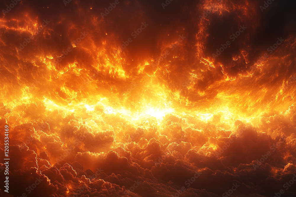 Fiery Celestial Cloudscape A Blazing Inferno In Space Fiery Celestial Cloudscape A Blazing Inferno In Space