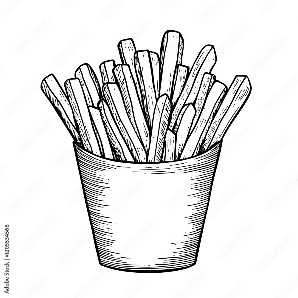 Crisp golden fries served in a rustic paper cup, a perfect companion for any casual dining experience in a lively restaurant atmosphere Crisp golden fries served in a rustic paper cup, a perfect companion for any casual dining experience in a lively restaurant atmosphere