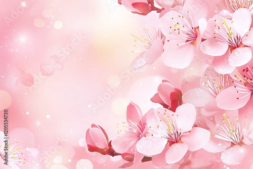 Pink peach blossom border on a soft pink background, isolated with floral elegance. Perfect for nature, garden, bouquet, or vintage-themed designs.