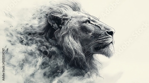 A stunning wildlife drawing of a powerful lion, with intricate mane and regal presence, portrayed in breathtaking 8k resolution 