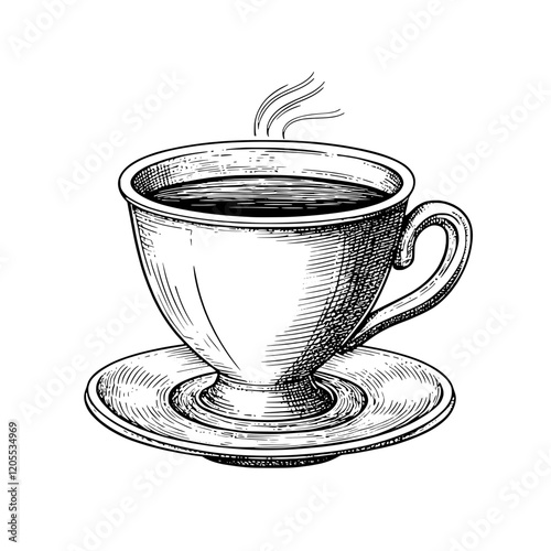 Swirling steam rising from a delicate cup of coffee on a classic saucer, inviting warmth and comfort during a quiet moment of reflection