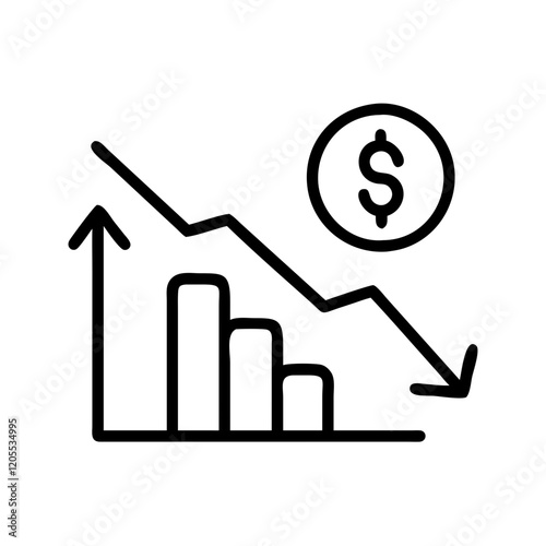 Economic downturn chart icon featuring dollar sign and downward arrow representing financial decline