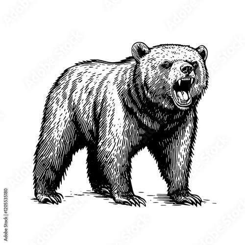 Majestic bear stands roaring in the wild, showcasing strength and confidence in its natural habitat
