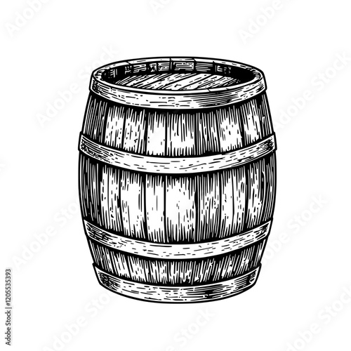 Rustic wooden barrel showcasing intricate craftsmanship in a traditional workshop setting during the golden hour