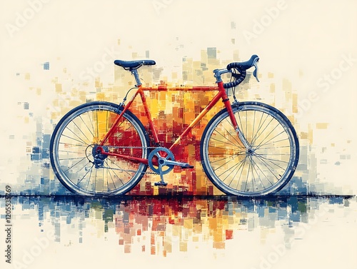 Captivating vector graphic of a retro bicycle adorned with vibrant geometric patterns, capturing the spirit of urban biking ::2 cycling aesthetics, dynamic geometry, outdoor adventure, retro 