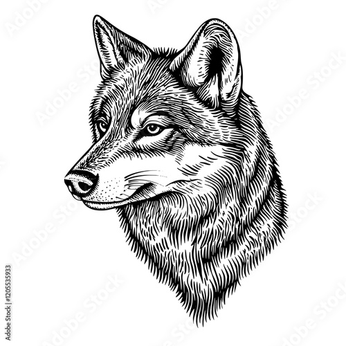 Intricate black and white wolf illustration capturing the essence of wild beauty and strength with meticulous detailing