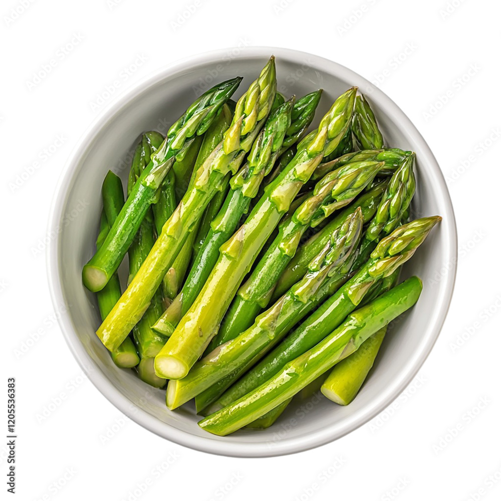 Fresh asparagus bowl top view isolated on transparent background. Fresh asparagus bowl top view isolated on transparent background.