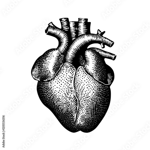 Intricate illustration of a realistic heart emphasizing vascular anatomy for educational purposes