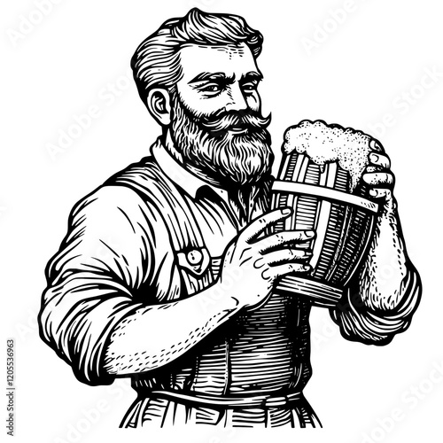 Craftsman celebrating the art of brewing, showcasing his passion for handcrafted beer in a rustic setting