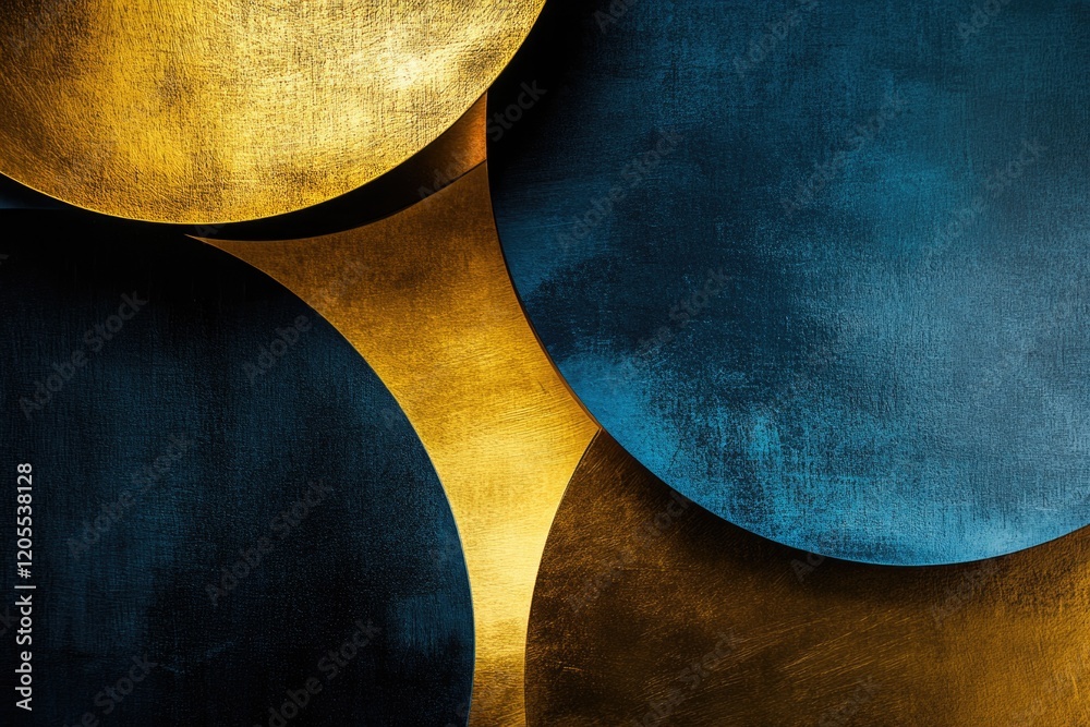 Minimalist Abstract Art with Golden and Blue Circular Patterns