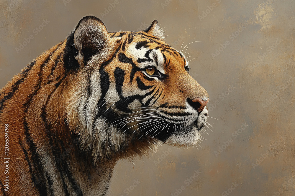 Obraz premium Majestic Tiger Profile Against A Neutral Background
