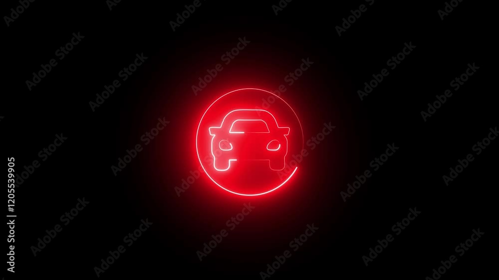Neon glowing red car icon animation in black background Neon glowing red car icon animation in black background