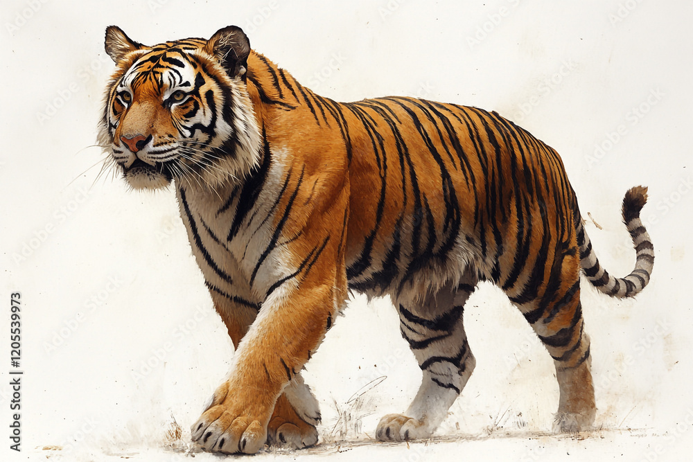 Obraz premium Majestic Siberian Tiger Walking on White Background
