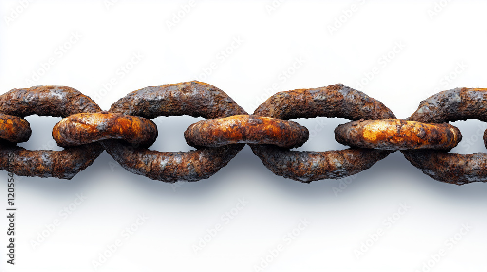 Fototapeta premium Close-up of a rusty, metal chain with significant corrosion and oxidation