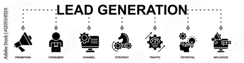 Lead Generation banner web icon vector illustration concept with icon of promotion, consumer, channel, strategy, traffic, potential, influence