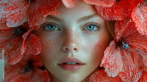 Close-up portrait of a woman with flower petals