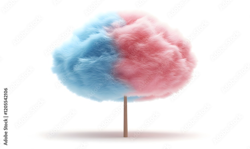 Pink blue cotton candy on stick, white background, dessert, food Pink blue cotton candy on stick, white background, dessert, food