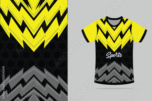 Tshirt mockup abstract texture grunge texture stripe line sport jersey design in yellow black color EPS.10