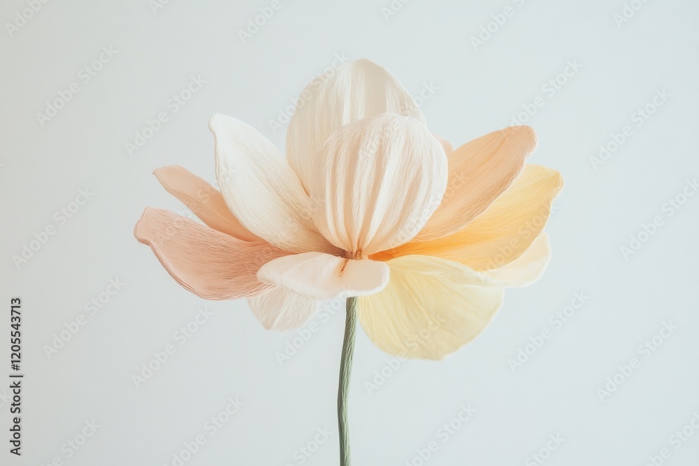 Fototapeta premium Colorful Plasticine Flower With Unique Petals and Green Stem on White Background