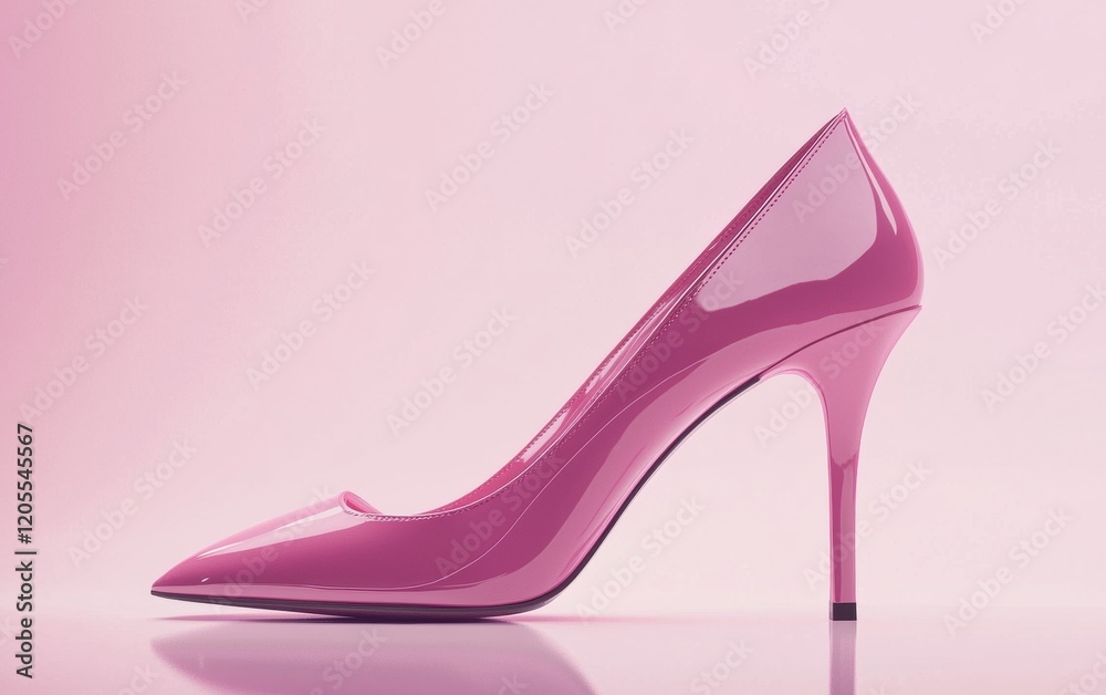 pink high-heeled shoe with a pointed toe and glossy finish on a clean white background pink high-heeled shoe with a pointed toe and glossy finish on a clean white background