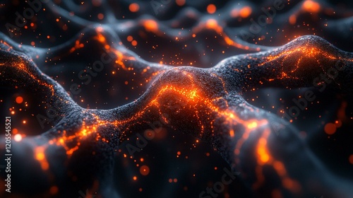 A digital brain made of connected nodes and pathways, symbolizing machine learning algorithms and data processing. 302