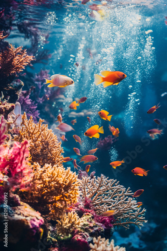 Wallpaper Mural Vivid coral reef with colorful fish swimming in sunlight-filtered water Torontodigital.ca