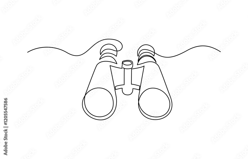 Obraz premium Continuous single one line of binoculars. Vector illustration, Binocular continuous single line drawing. Vector illustration, Binoculars Line Icon.