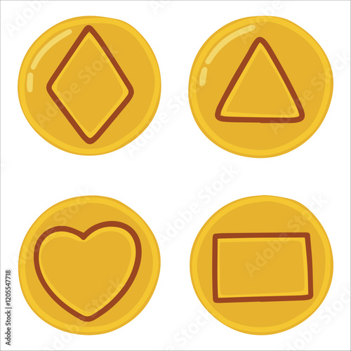 A full set of Korean dalgona candies with four iconic shapes—heart, triangle, heart, and rectangle. A delightful collection for nostalgic game lovers