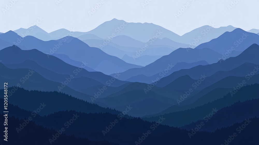 Serene Blue Mountain Range Landscape Illustration Serene Blue Mountain Range Landscape Illustration