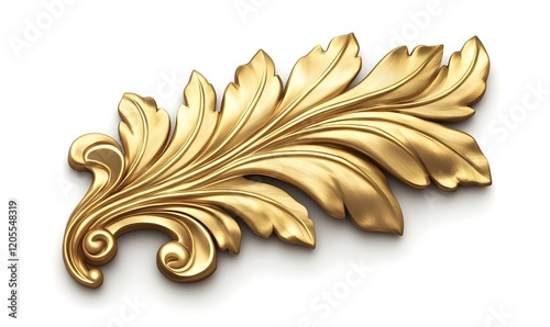 Gold leaf acanthus ornament, isolated, white background, design element