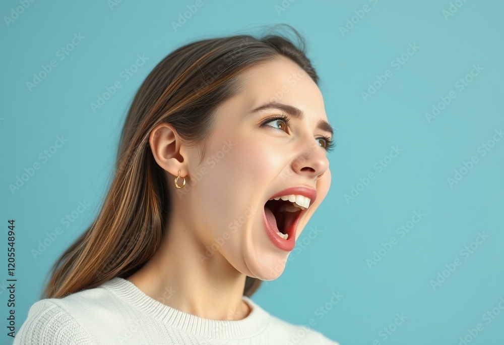 Female yawning portrait with a relaxed expression Female yawning portrait with a relaxed expression