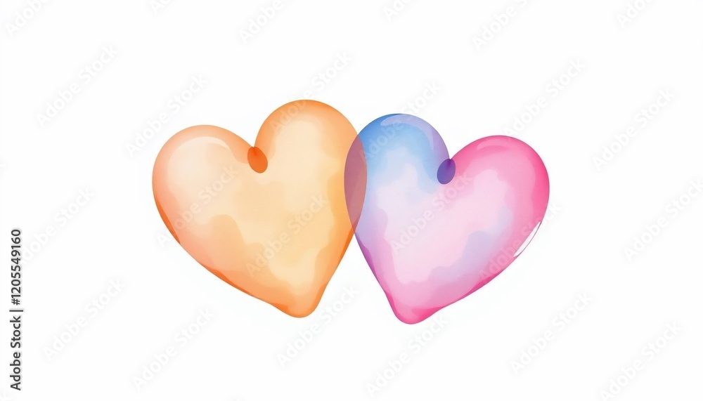 Fototapeta premium Two Watercolor Hearts Romantic Couple Pastel Colors Love Valentine s Day Abstract Art Wedding