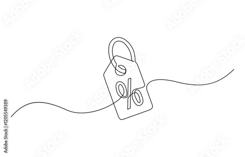 Black Friday sale concept in continuous line. Tag emblem with percent discount. Linear background of percent sign. One continuous line drawing of a percent sign.