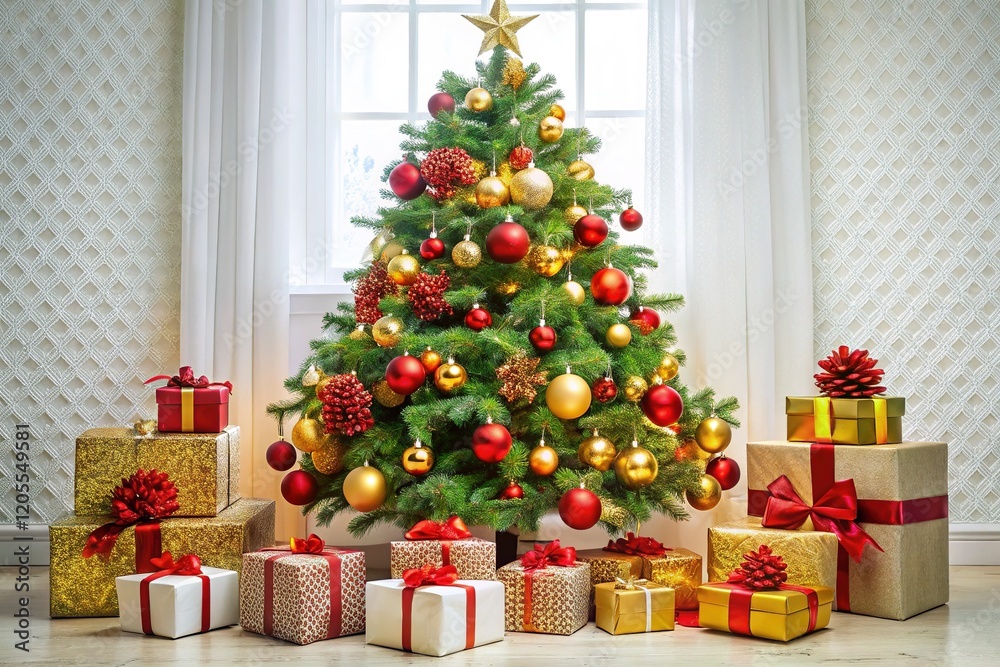 AI-generated Christmas photo: stunning tree, perfect gifts, fashion-forward. AI-generated Christmas photo: stunning tree, perfect gifts, fashion-forward.