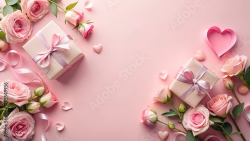 Romantic Pink Presents and Roses Arrangement on a Soft Background