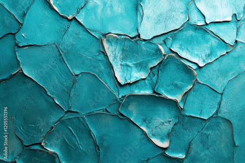 Textured turquoise wall with irregular stone patterns illuminating a calm and vibrant atmosphere in a modern setting
