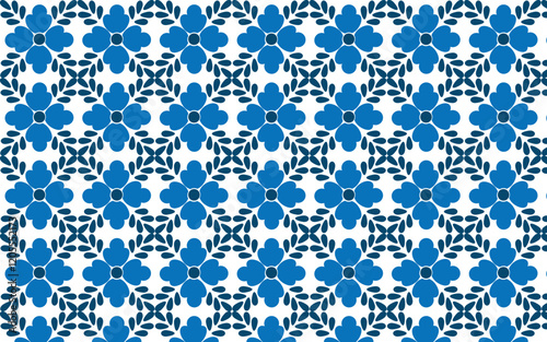 Blue Flower Ornament Floral Pattern background - Illustration Vector