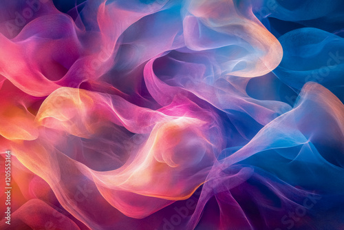 Colorful abstract patterns created by swirling smoke in vibrant hues over a dark background