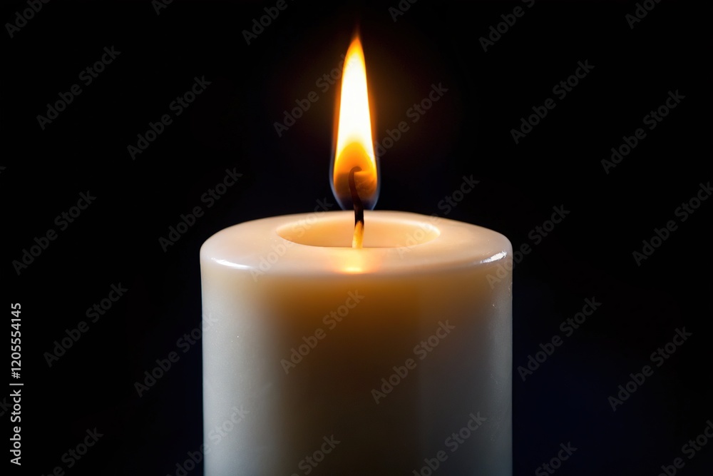 Close-up of a burning white candle against a black backdrop. Plenty of space for text. Close-up of a burning white candle against a black backdrop. Plenty of space for text.