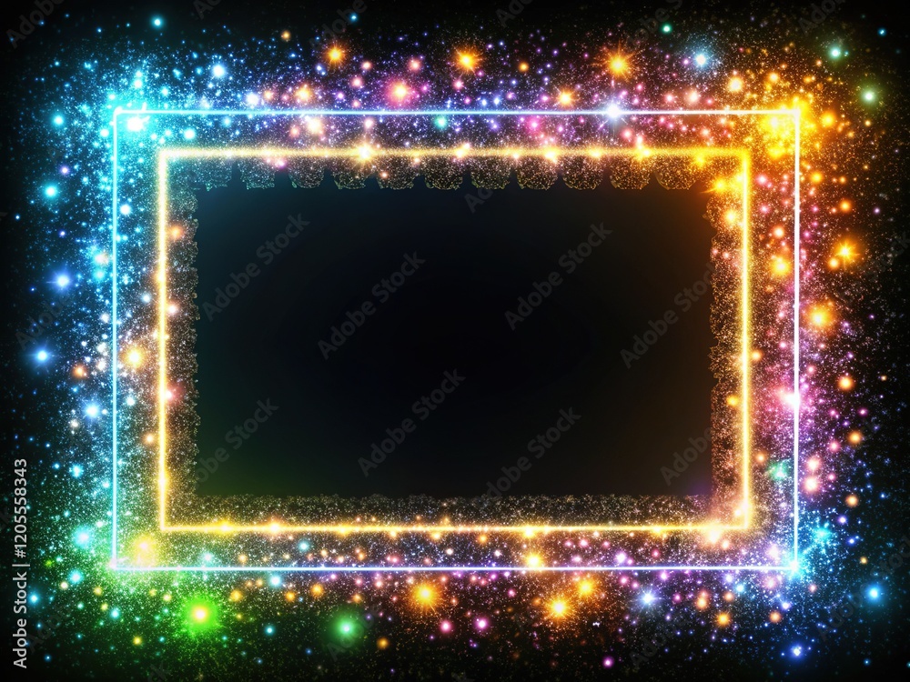 Obraz premium Festive white rectangle frame, sparkling AI photo.