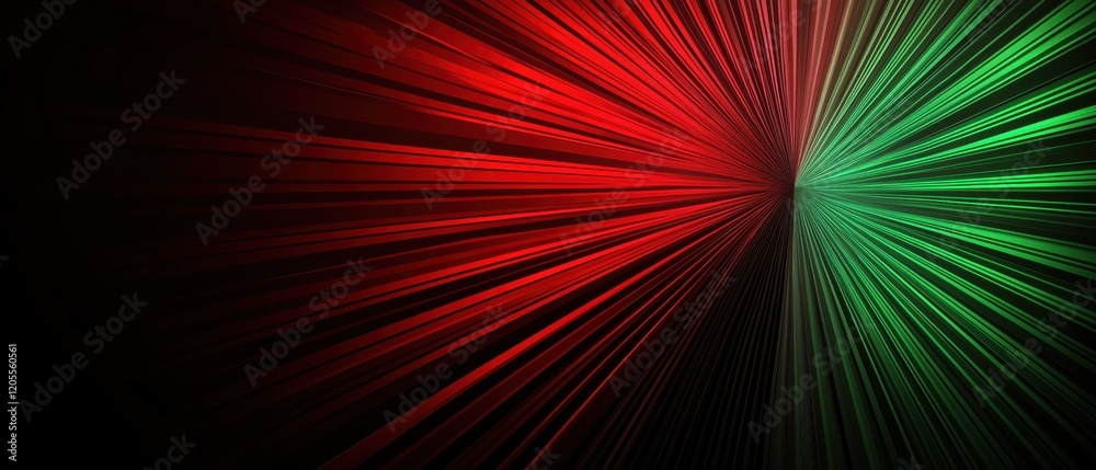 Obraz premium Vibrant Red and Green Light Rays Creating a Dynamic Background Effect