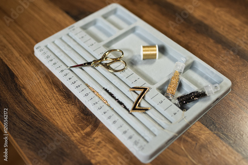 Set of beads and other accessories on the table