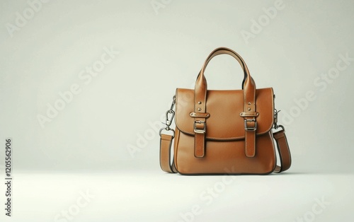 Stylish satchel bag in a muted earth tone showcased on a fresh white backdrop photo