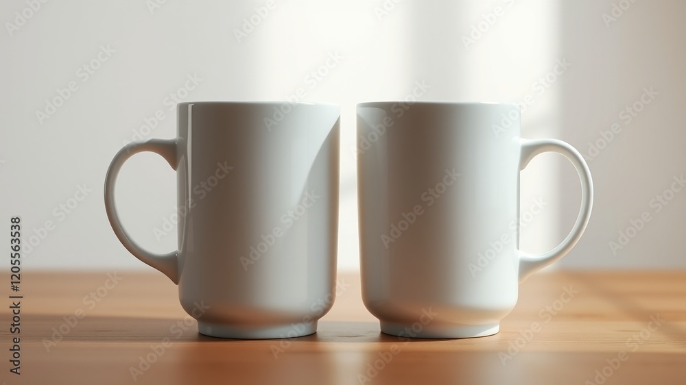 Minimalist White Mugs - Bright, Modern Pair Minimalist White Mugs - Bright, Modern Pair