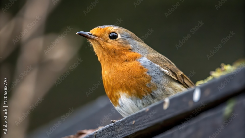 Fototapeta premium Vivid Orange Robin Bird Perched on a Surface with a Soft Blur Background
